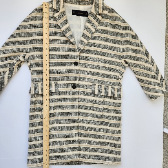 Zara Basic Trench Coat Striped Knit Lightweight With Pockets 3/4 Sleeves Small - Picture 12 of 15